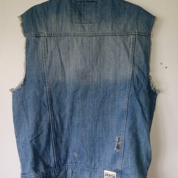 PARISH NATION Men's 3XL Distressed Denim Cut-Off Vest Moto - Picture 6 of 7